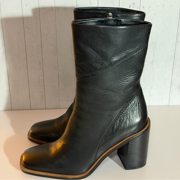 FRANCO SARTO Womens Leather Block Heel Mid Calf Boots 7.5 Black Stylish Like New - Picture 3 of 11